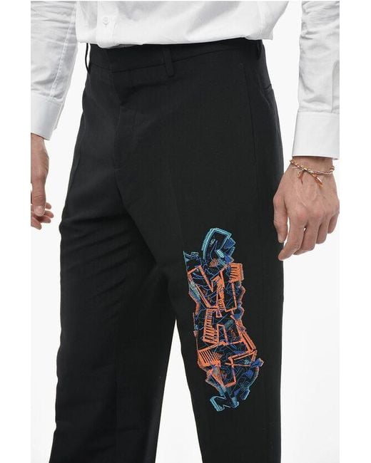 Off-White c/o Virgil Abloh Black Seasonal Wool Blend Graffiti Pants With Embroidery for men