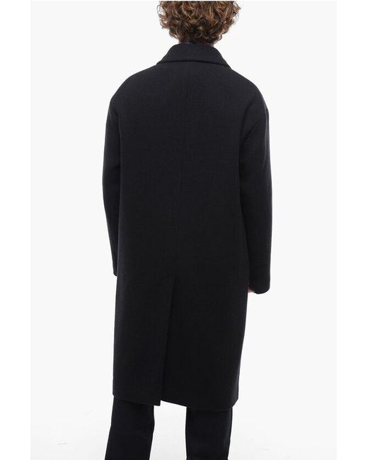 Hevò Blue Wool And Nylon Noci Single- Breasted Coat With Flap Pockets for men