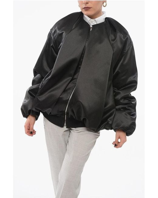 we11done Black Draped Satin Bomber Jacket