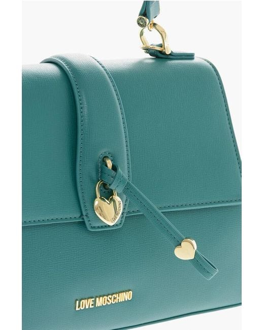 Moschino Green Love Faux Leather Handbag With Heart Shaped Charm