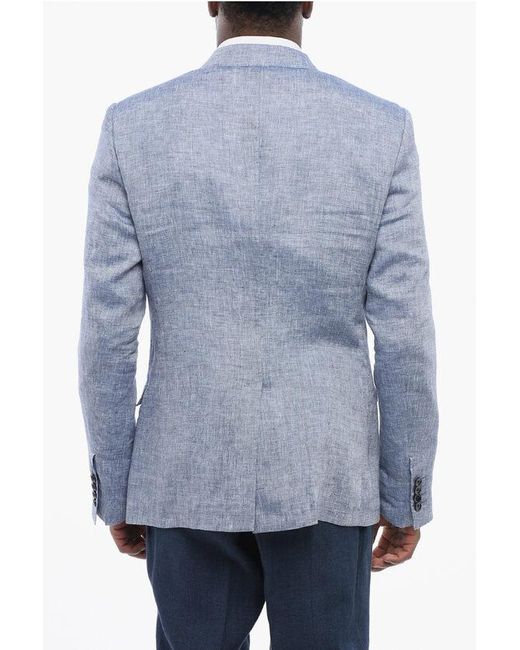 Dolce & Gabbana Blue Taormina Double-Breasted Unlined Pure Linen Blazer for men