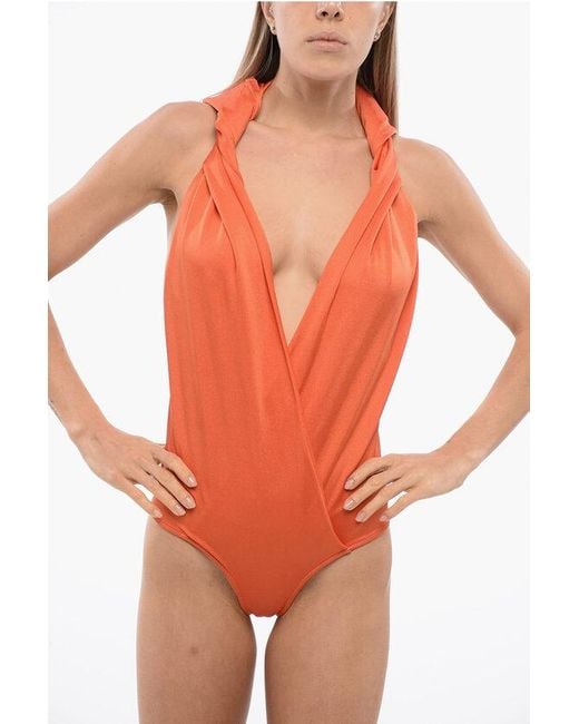 Balmain Orange Hooded Body With Deep Neckline