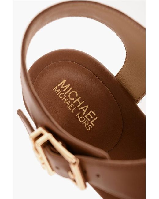 Michael Kors Brown Michael Leather Robyn Thong Sandals With Golden Buckle Heel