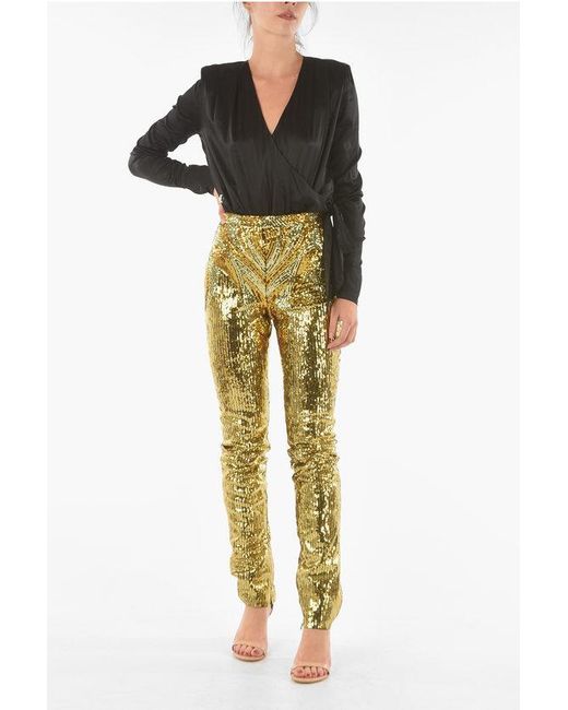Philipp Plein Yellow Couture Sequin Pants Elegant With Ankle Zip