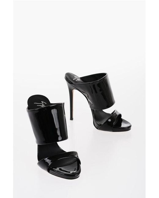 Giuseppe Zanotti Black Patent Leather Peep-Toe Stiletto Mules