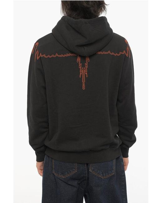 Marcelo Burlon Black Brushed Cotton Stitch Wings Hoodie for men