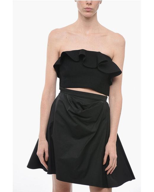 Alexander McQueen Black Knitted Micro Top With Ruffles