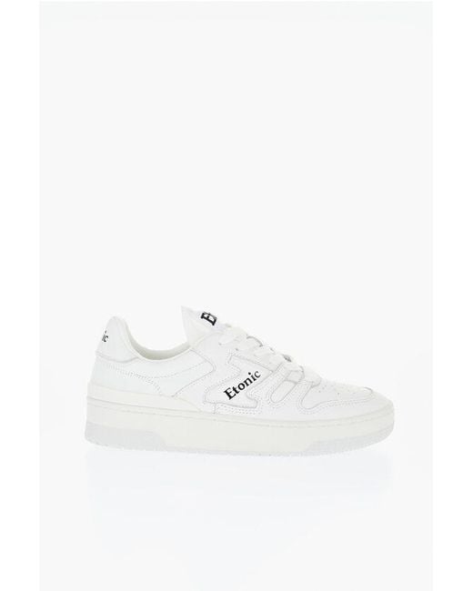 Etonic White Solid Color Leather Low Top Sneakers With Contrasting Logo for men
