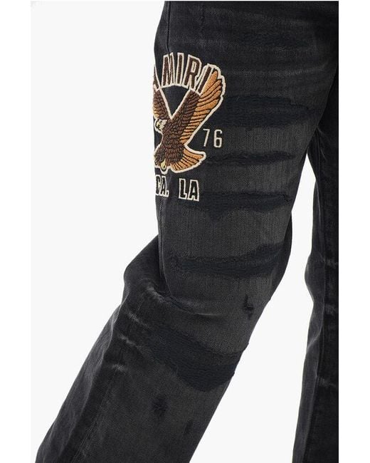 Amiri Black Embroidered Varsity Eagle Regular Fit Denims 22Cm for men