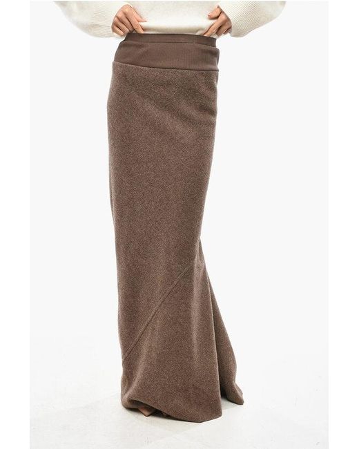 Rick Owens Brown Wool Cloth Pencil Skirt With Flared Bottom