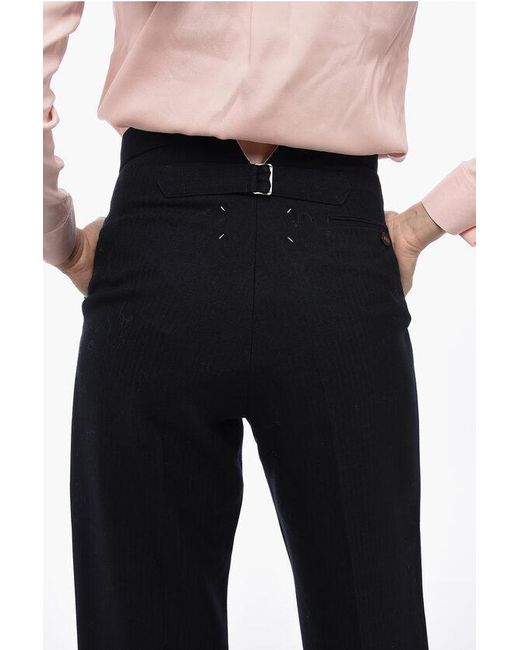 Maison Margiela Pleated High-Waisted Wool Pants in Black | Lyst UK