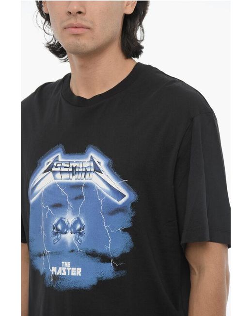 Neil Barrett Black Slim Fit Rock Band Zodiac Gemini Crew-Neck T-Shirt With Drop for men