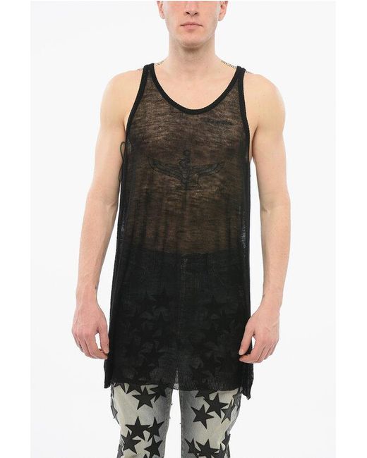 Rick Owens Black Lido See Through Wool Tank Top for men