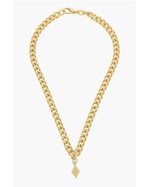 Marcelo Burlon Metallic Golden Effect Chain Necklace With Pendant for men