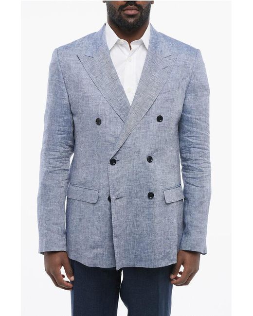 Dolce & Gabbana Blue Taormina Double-Breasted Unlined Pure Linen Blazer for men