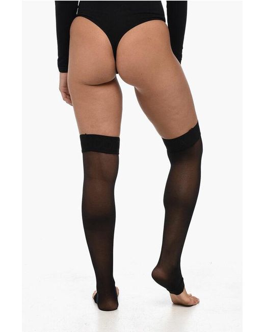 Dolce & Gabbana Black Solid Color Stockings With Logoed Band