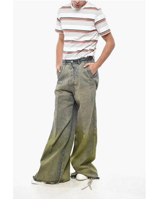 Rick Owens Green Acid-Wash Wide-Leg Jeans With 38Cm Frayed Hem for men