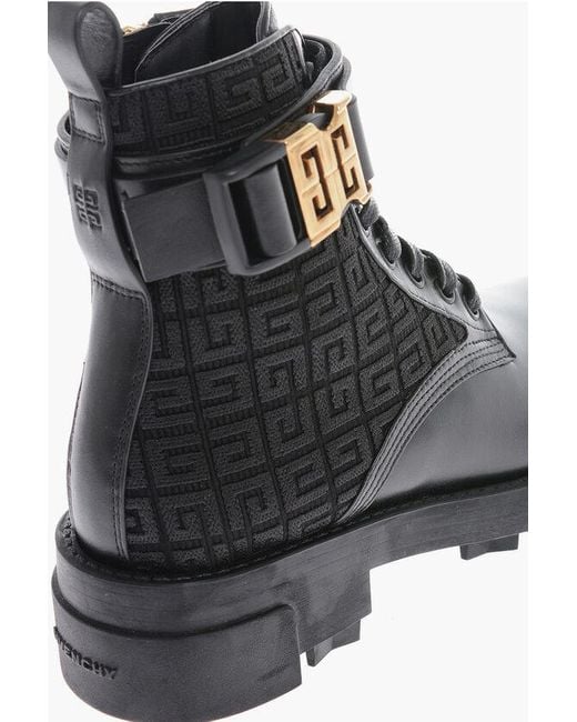 Givenchy Black Leather Combat Boots With Monogram Logo And Statement Buckle