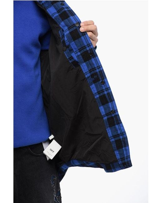 Off-White c/o Virgil Abloh Blue Checkered Lined Flannel Overshirt for men