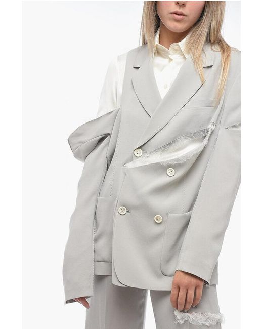 Undercover Gray Double-Breasted Cut-Out Blazer With Lace Details