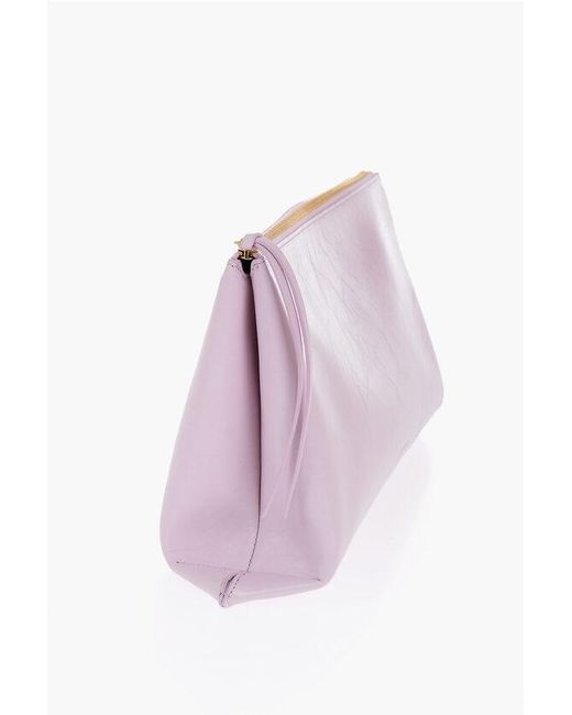 Jil Sander Purple Craquelé Leather Clutch With Zip Closure