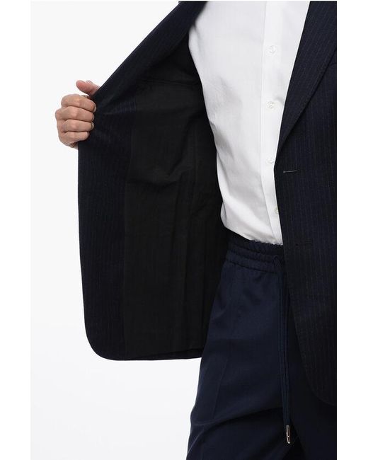 AMI Blue Wool Single Breasted Pinstriped Blazer for men