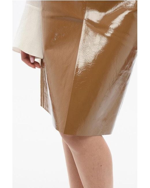 Gucci Brown Patent Leather Skirt With Slits