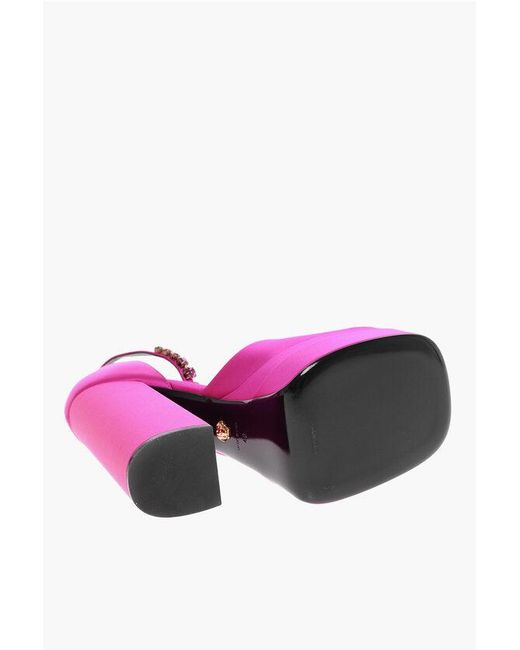 Versace Pink Jewel Strap Satin Platform Pumps 17Cm