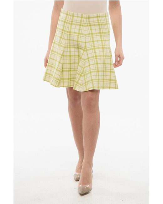 Dior Yellow Tartan Flared Wool Mini Skirt
