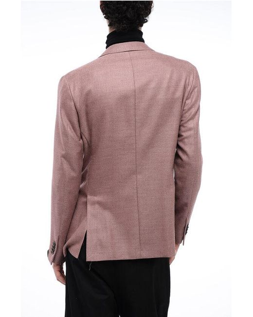 Corneliani Pink Silk And Virgin Wool Side Vents Notch Lapel Gate 2-Button Bl for men