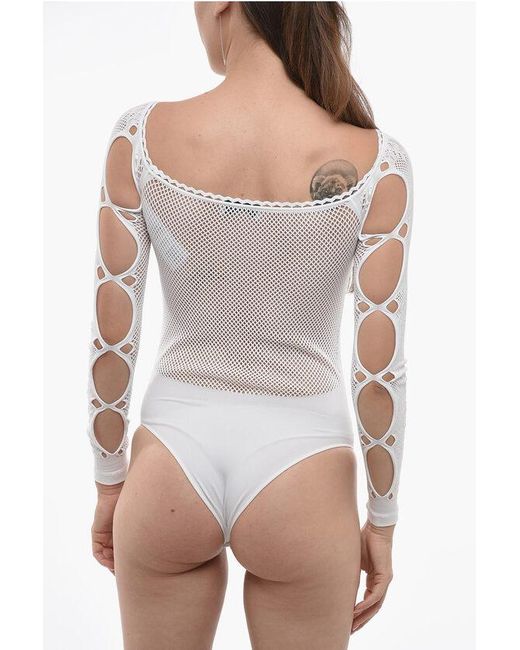 The Attico White Lace Off-Shoulder Bodysuit