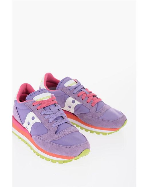 Saucony Pink Suede And Nylon Jazz Triple Low Top Sneakers With Tricolor S