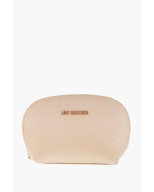 Moschino Natural Love Golde-Effect Saffiano Faux Leather Makeup Clutch Bag