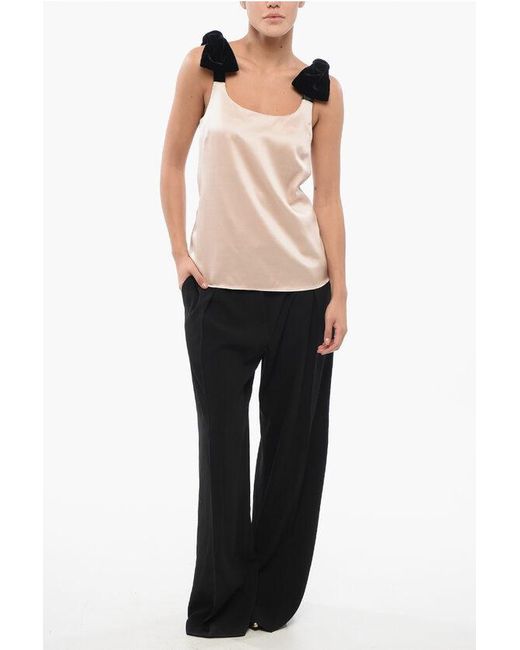 Chloé White Satin Top With Velour Bow Straps