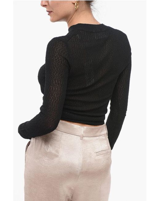 AMI Black Crew Neck See Through Viscose Blend Sweater