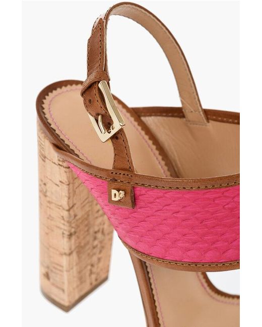 DSquared² Red Snake Leather Essential Sandals With Cork Heel 12Cm