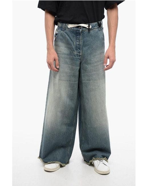 Moncler Gray Ultra Wide Leg Denims With Fringed Details for men