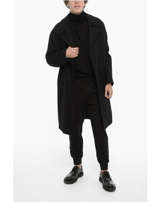 Neil Barrett Black Wool Blend Kimono Coat With Flush Pockets for men