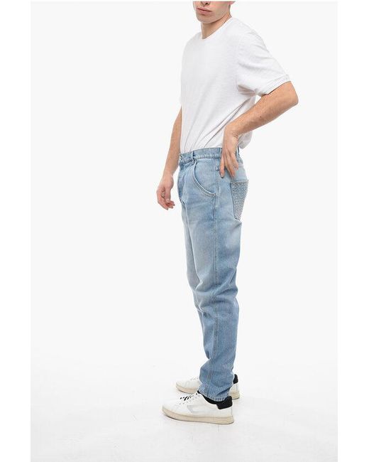 Balmain Blue Straight-Fit Jeans With 17Cm Monogram Pockets for men