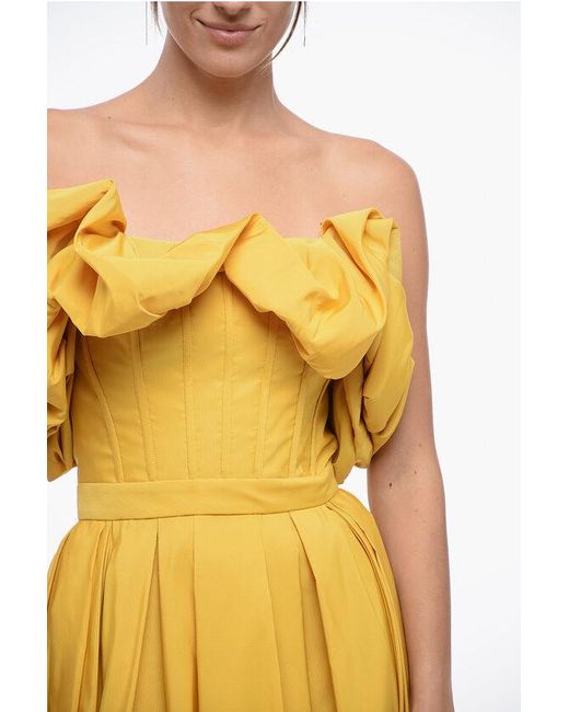 Alexander McQueen Yellow Balloon Sleeved Flared Dress With Corset Design