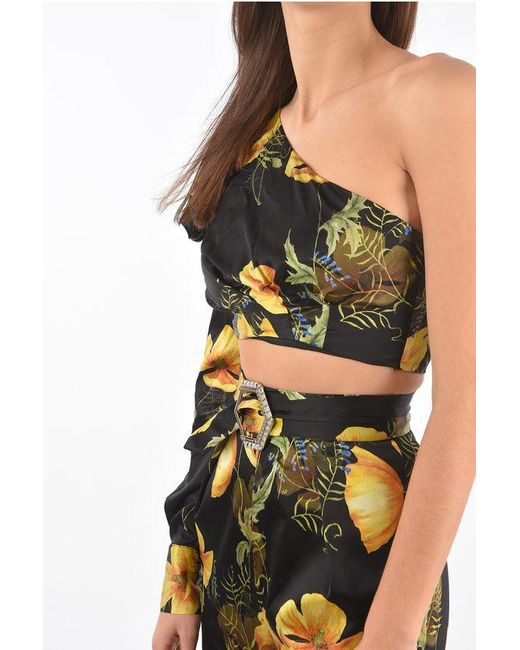 Philipp Plein Multicolor Couture Boot-Cut Set With Silk One-Shoulder Crop Top