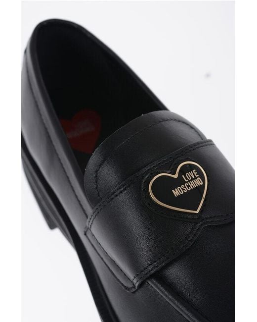 Moschino Black Love Leather Loafers With Heart-Shaped Detail