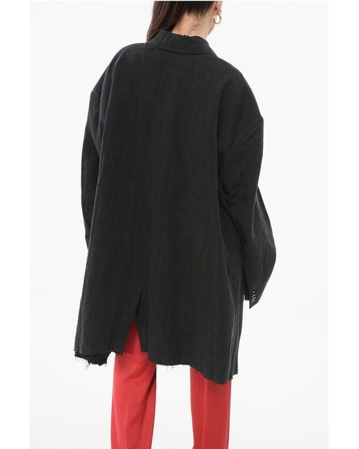Balenciaga Black Double-Breasted Linen Coat With Raw-Cut Hem