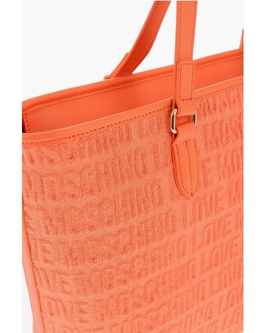 Moschino Orange Love Faux Leather And Sponge Tote Bag With Embossed Logo