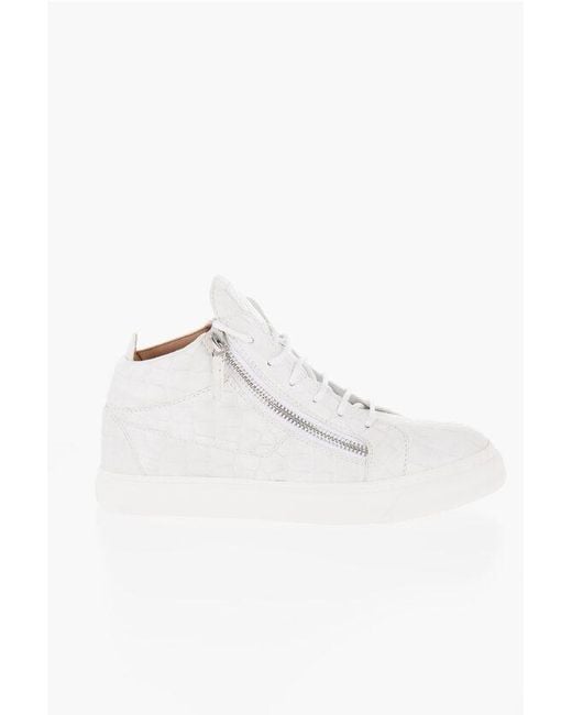 Giuseppe Zanotti White Crocodile Faux Leather Effect High-Top Sneakers for men