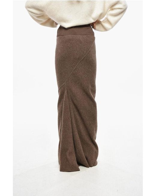 Rick Owens Brown Wool Cloth Pencil Skirt With Flared Bottom
