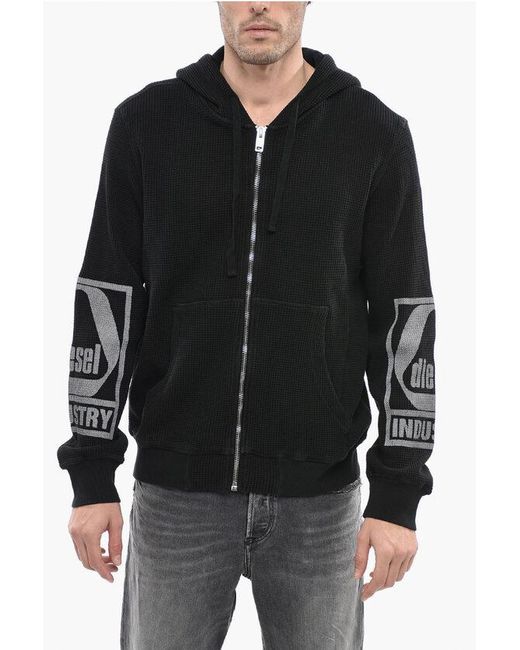 DIESEL Black Honeycomb S-Ginaffle Hoodie With Zipped Closure for men