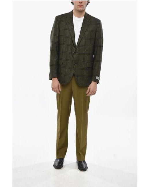 Nino Danieli Green Virgin Wool Blend Side Vents Notch Lapel 2-Button Blazer for men