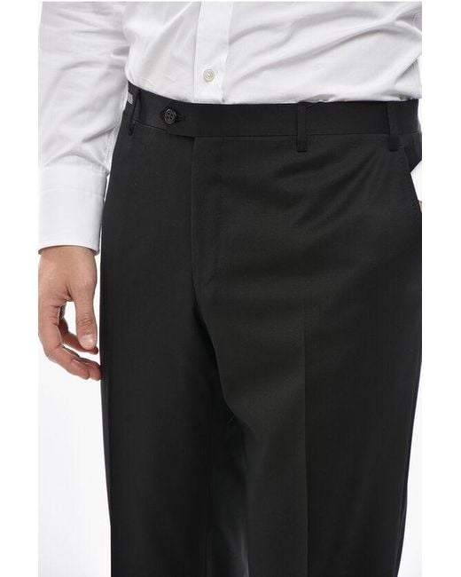 Corneliani Black 4-Pocketed Virgin Wool Pants With Belt Loops for men