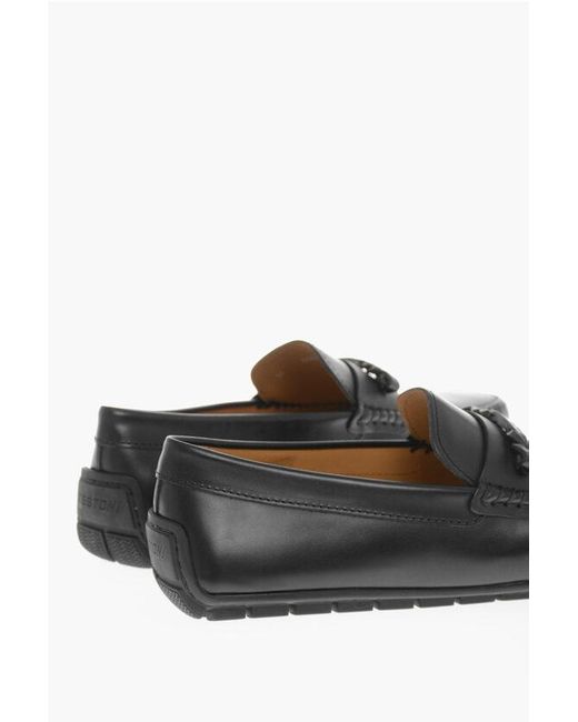 Testoni Black Leather Driver Bit Loafers for men